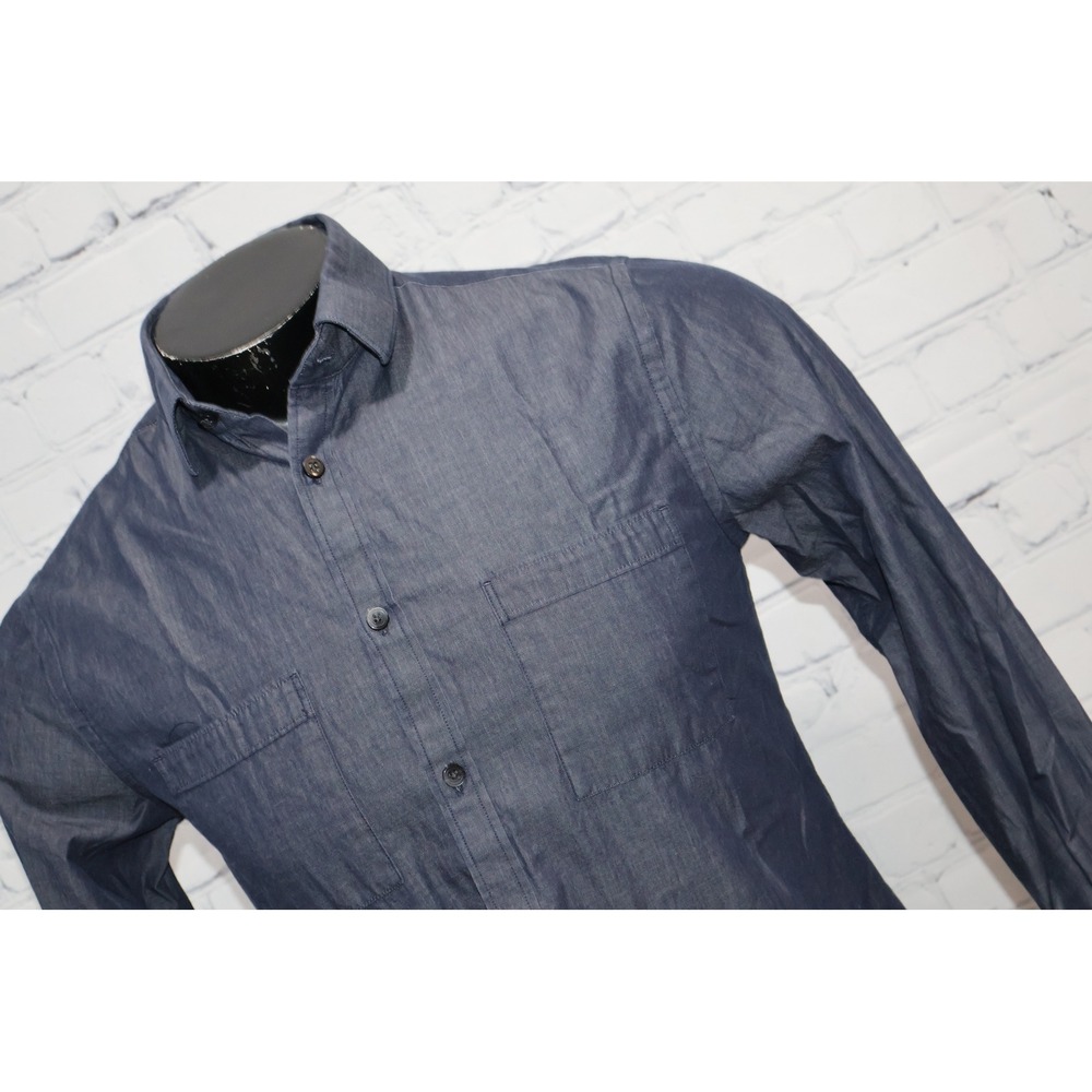 Express Button Up Men Small Fitted Chambray Dress Shirt Blue Jean Denim Look